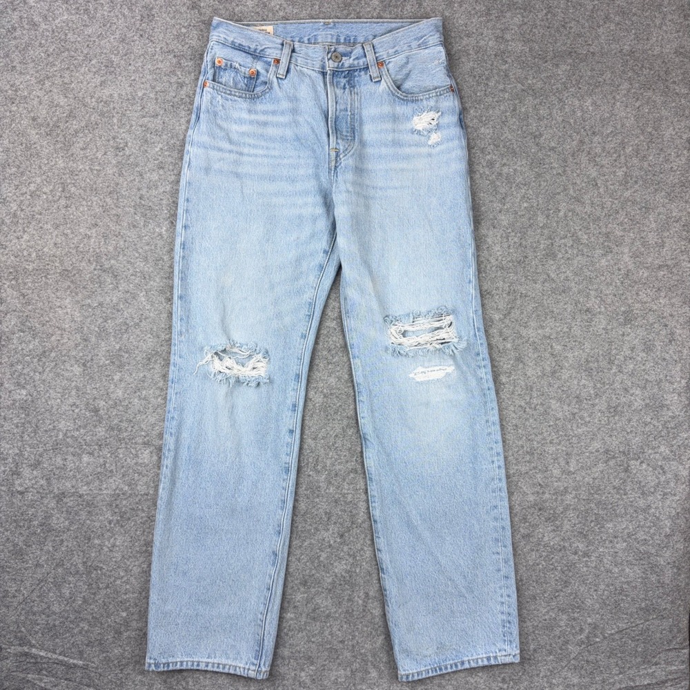 Levi's 501 90s Jeans Womens 24x30 Blue Premium Distressed Button Fly Denim
